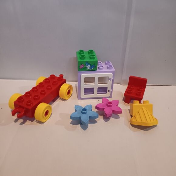 Vintage Lego Duplo Blocks & Green Storage Bucket-74 Pieces-1992-Handle - Picture 4 of 12